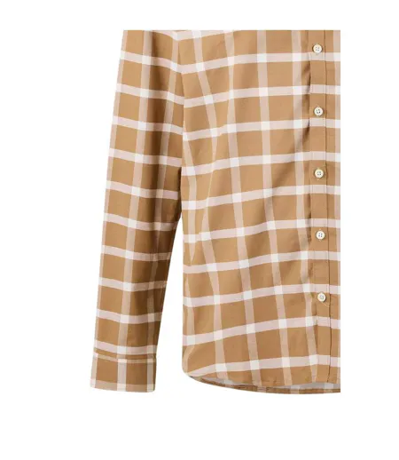Mens Checked Oxford Long-sleeved Shirt Ecru Caramel Luke 1977