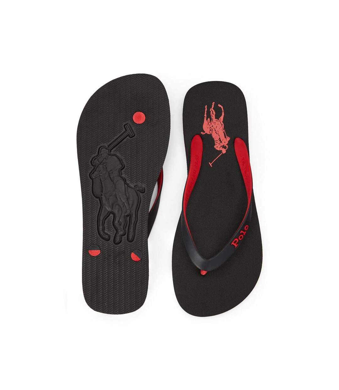 Mens Beach &amp Pool Flip Flops Black Red Ralph Lauren-2