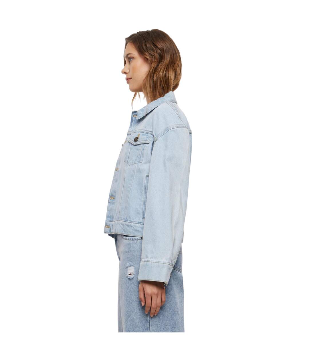 Veste En Jean Motif/style Années 80 Femme Bleu Clair Délavé Urban Classics-4