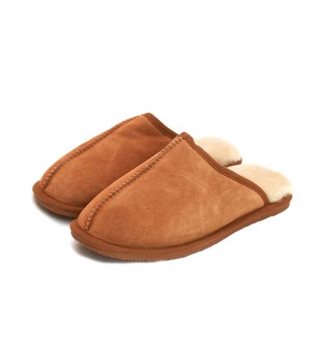 Leather unisex adults sheepskin lined mule slippers chestnut Eastern Counties-1