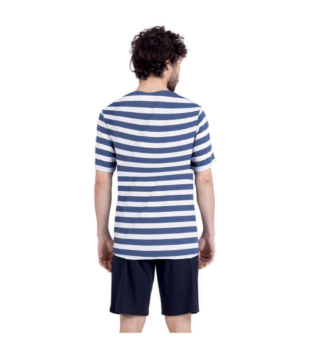 Pyjama court col rond homme Rayures Ocean Club Athena-3
