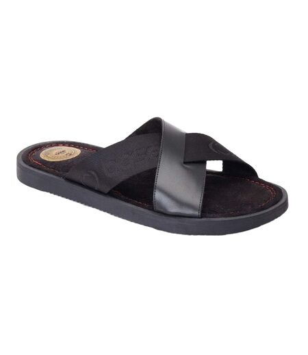Mens Webb Leather Sliders Black Base London