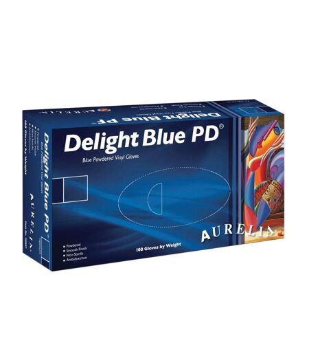 Aurelia Delight Blue PD Blue Powdered Vinyl Gloves (Pack of 100) (Blue) (XL) - UTST2207
