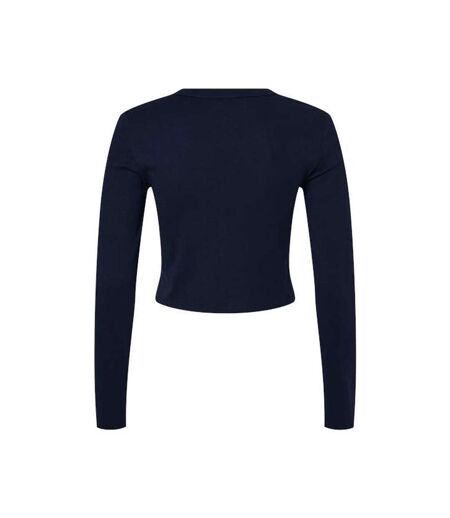 Womens/ladies Micro-rib Long-sleeved T-shirt Solid Navy Bella + Canvas