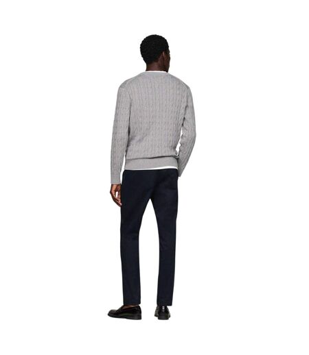 Mens Cable Knit Cotton Crew Neck Jumper Medium Grey Tommy Hilfiger