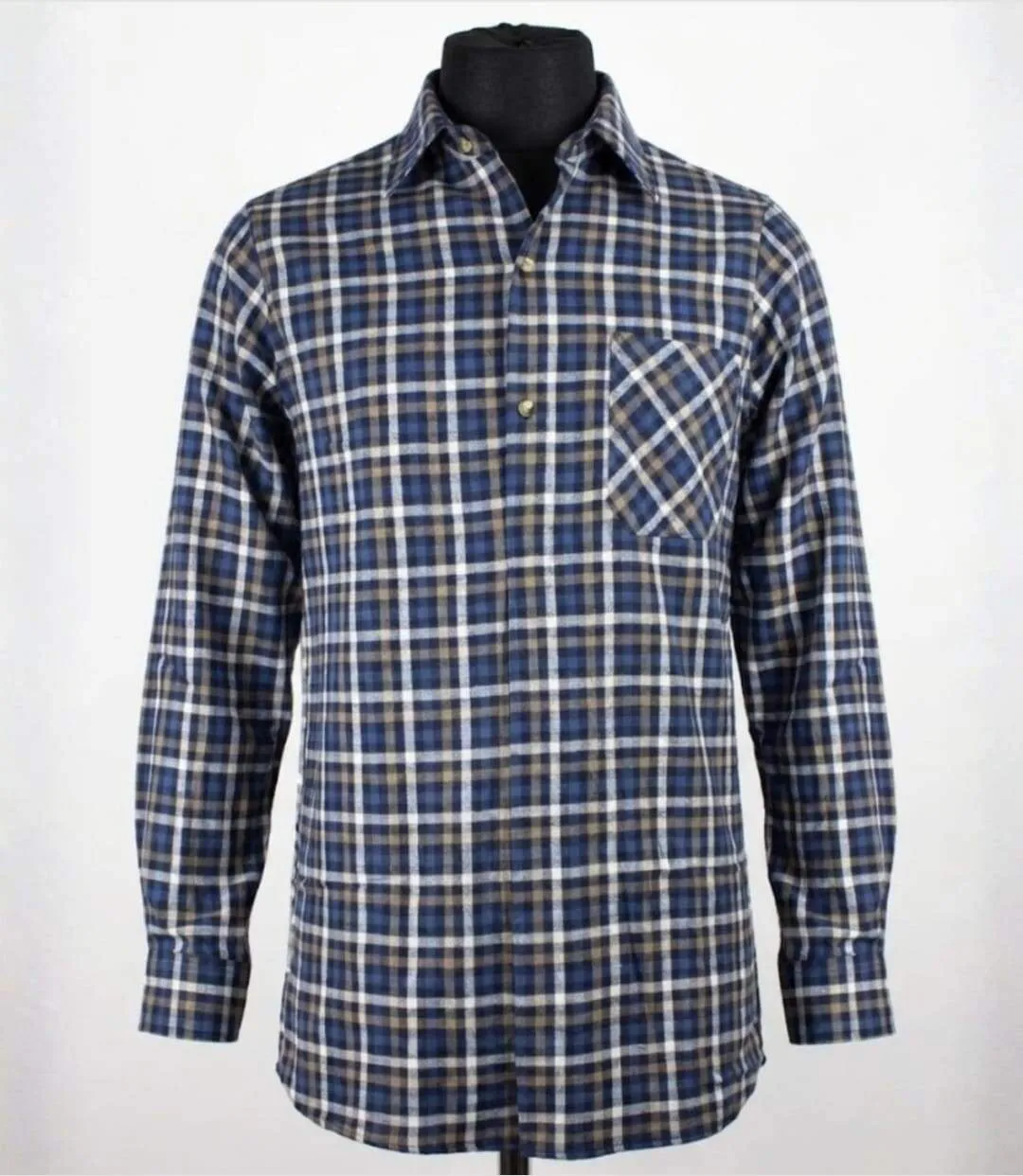 SEDETEX L100 — Chemise à carreaux manches longues bleue : chaleur en Coton gratté et dos long 100 cm-3
