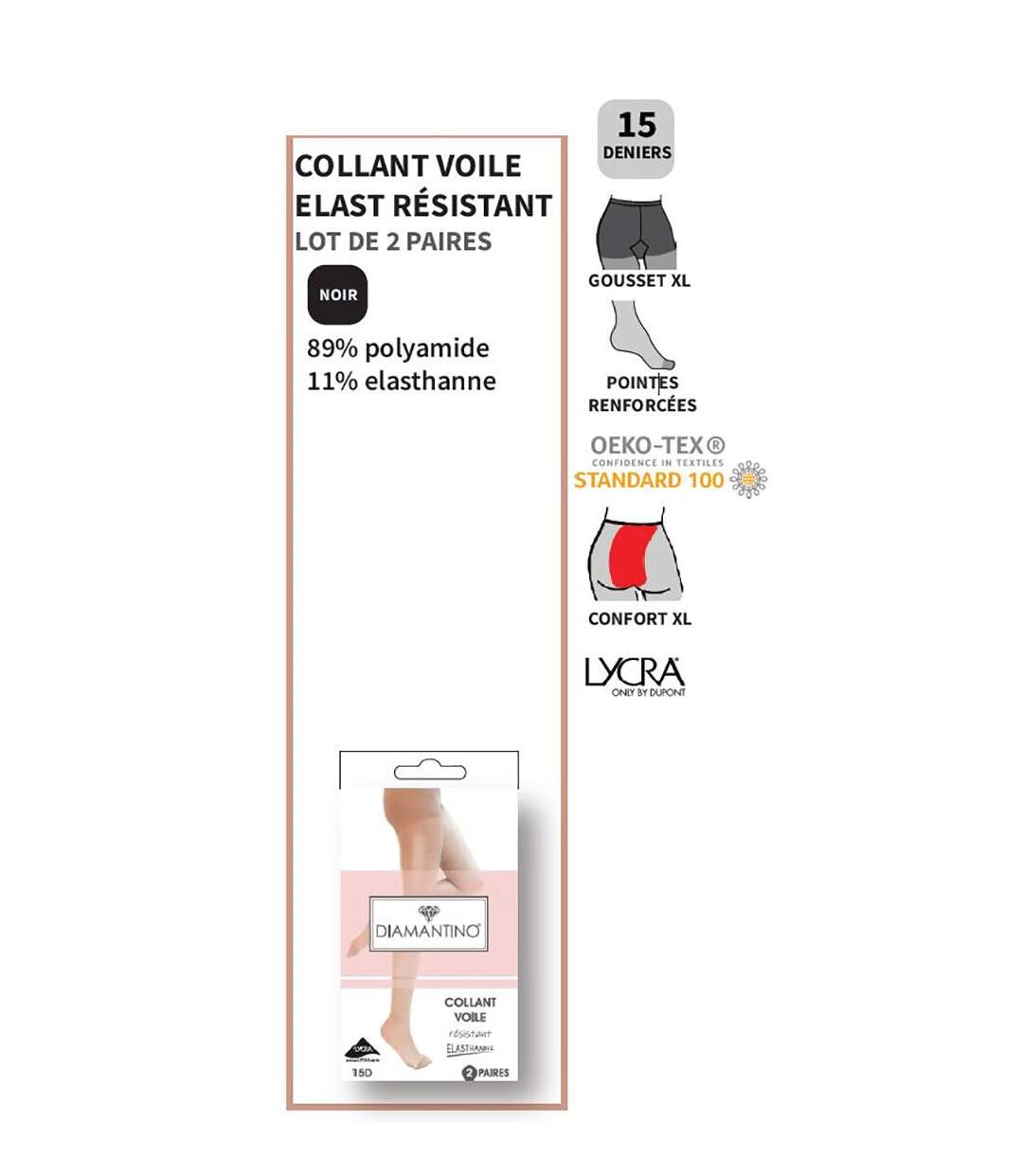 Collant Femme Confort et Résistance DIAMANTINO Pack de 4 Collants Voile Noir Resistant-2