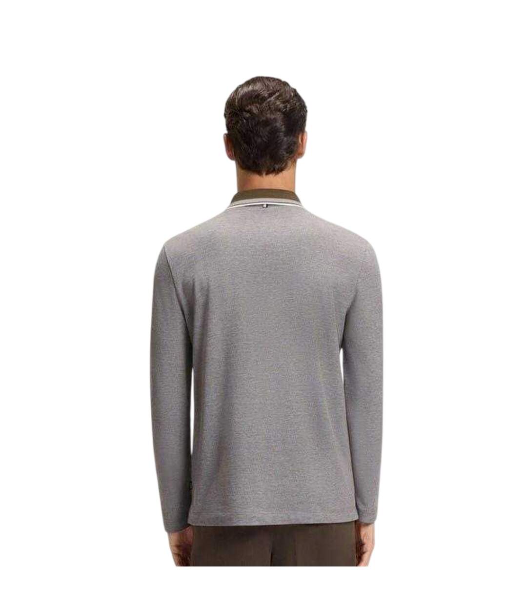 Polo Manches Longues Homme Gris Kaki Boss-3