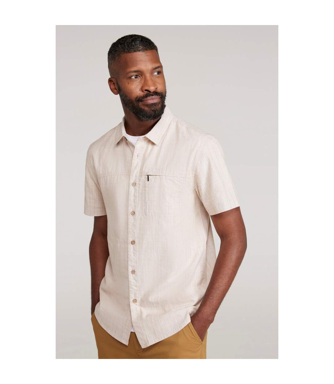 Mens coconut slub short-sleeved shirt beige Mountain Warehouse-1