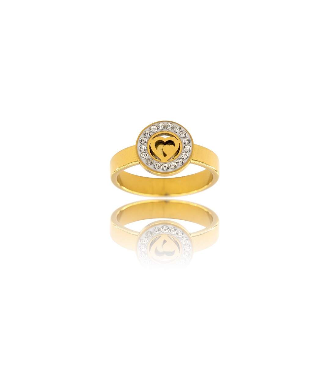 Bague Femme Coeur Acier Doré Ornée Zirconium-1