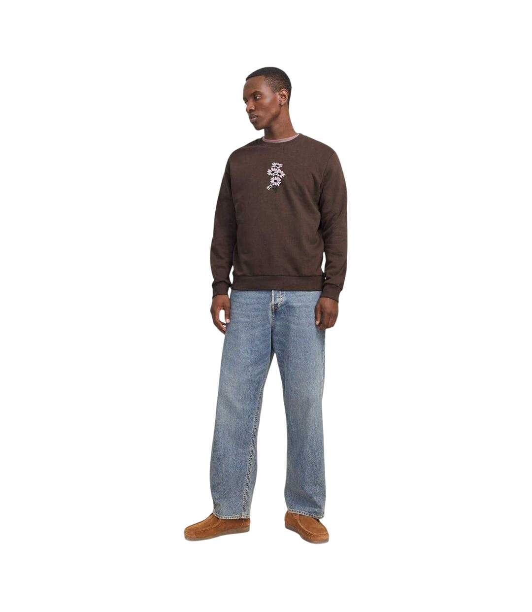 Sweat Motif/style Marguerite Brodée Homme Marron Chocolat Jack And Jones-1