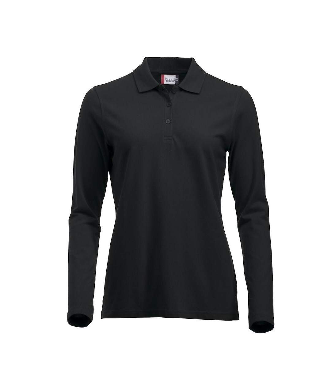 Womens/ladies Classic Marion Long-sleeved Polo Shirt Black Clique-1