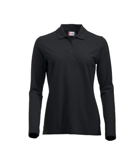 Womens/ladies Classic Marion Long-sleeved Polo Shirt Black Clique