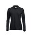 Womens/ladies Classic Marion Long-sleeved Polo Shirt Black Clique-1