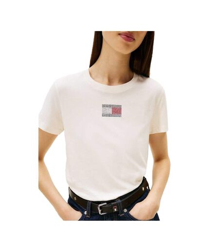 T-shirt Motif/style Strass Femme Blanc Cassé Tommy Jeans