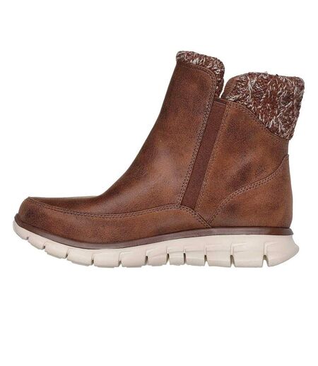 Womens/ladies Synergy Lovely Collab Vegan Leather Ankle Boots Brown Skechers