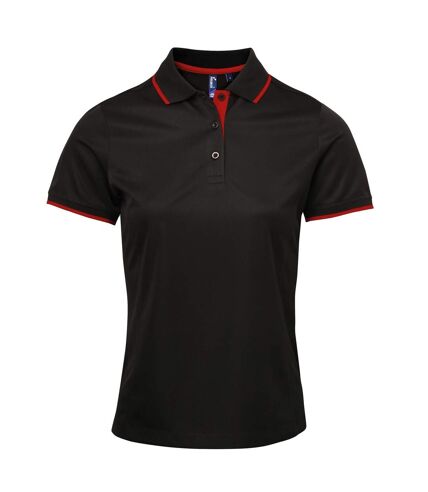 Premier Womens/Ladies Contrast Coolchecker Polo Shirt (Black/Red) - UTRW5519