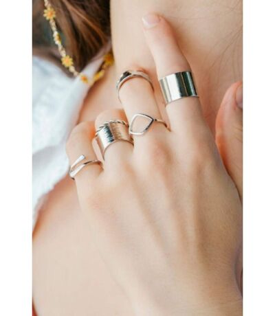 6 Piece Wide Adjustable Band Boho Midi Thick Cuff Rings Ring Set