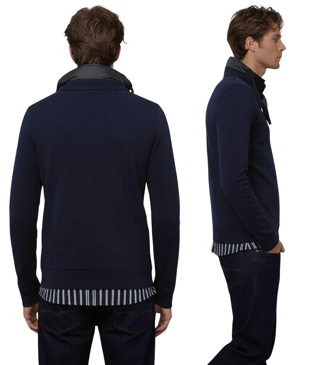 Sweat  à  manches longues pour homme - Bleu avec col asymétrique et fermeture éclair-2