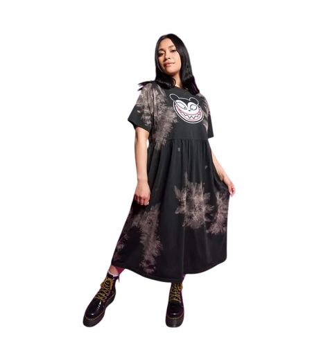Womens/ladies Scary Teddy Midi Tie Dye Smock Dress Charcoal The Nightmare Before Christmas