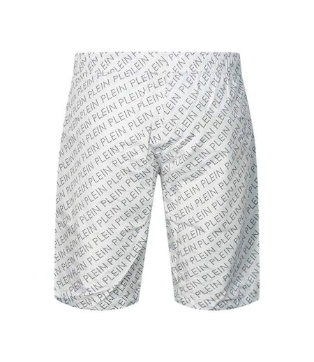 Short De Bain Motif Logo Répété Homme Blanc Philipp Plein