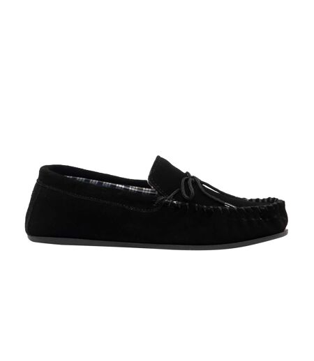 Mokkers Mens Bruce Real Suede Moccasin Slippers (Black) - UTDF816