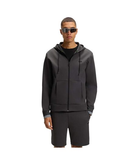 Mens Stretch Sport Full Zip Hoodie Dark Grey Boss