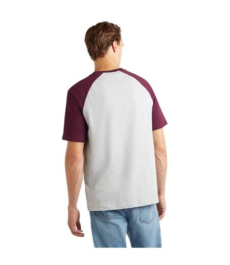 Umbro Mens Core Logo Contrast Sleeves T-Shirt (Grey Marl/Potent Purple)