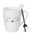 Mug Déco avec Cuillère Chat 11cm Blanc-1