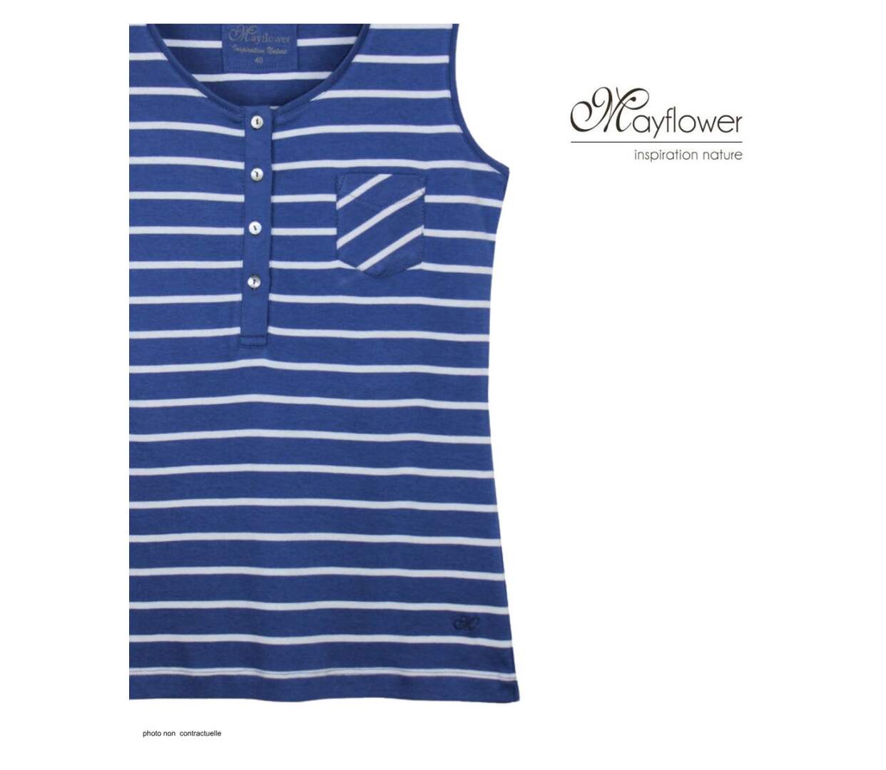 MAYFLOWER EPOQUE3I - Débardeur col boutonné bleu rayé blanc : le confort estival en pur coton-4