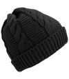 Ladies/Womens Cable Knit Fleece Lined Winter Beanie Hat (Black) - UTHA515