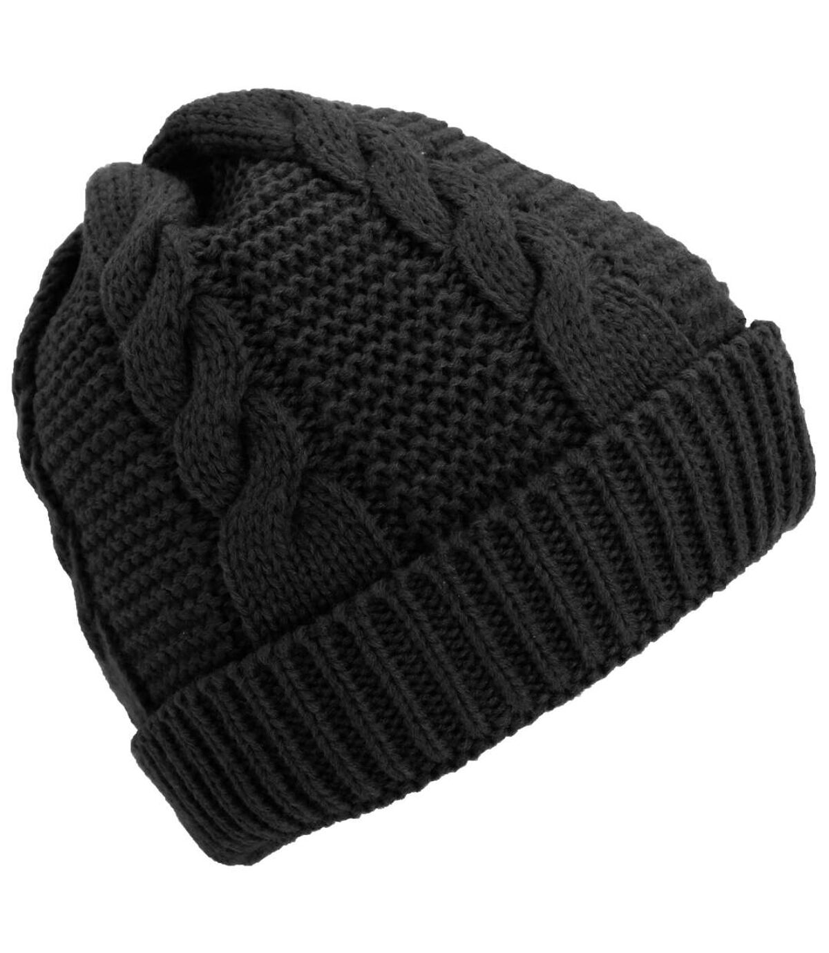 Ladies/Womens Cable Knit Fleece Lined Winter Beanie Hat (Black) - UTHA515