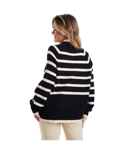 Womens/ladies Striped Mossy Yarn Jumper Black Cream Brave Soul