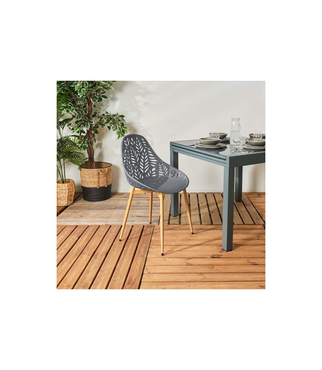 Lot de 4 Chaises de Jardin Lucena 83cm Gris-3