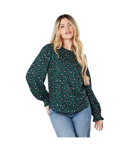 Womens/ladies animal print long-sleeved blouse green Dorothy Perkins