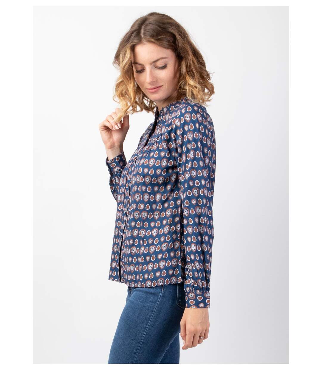 Top manches longues en viscose JOE imprimé ethnique bleu Coton Du Monde