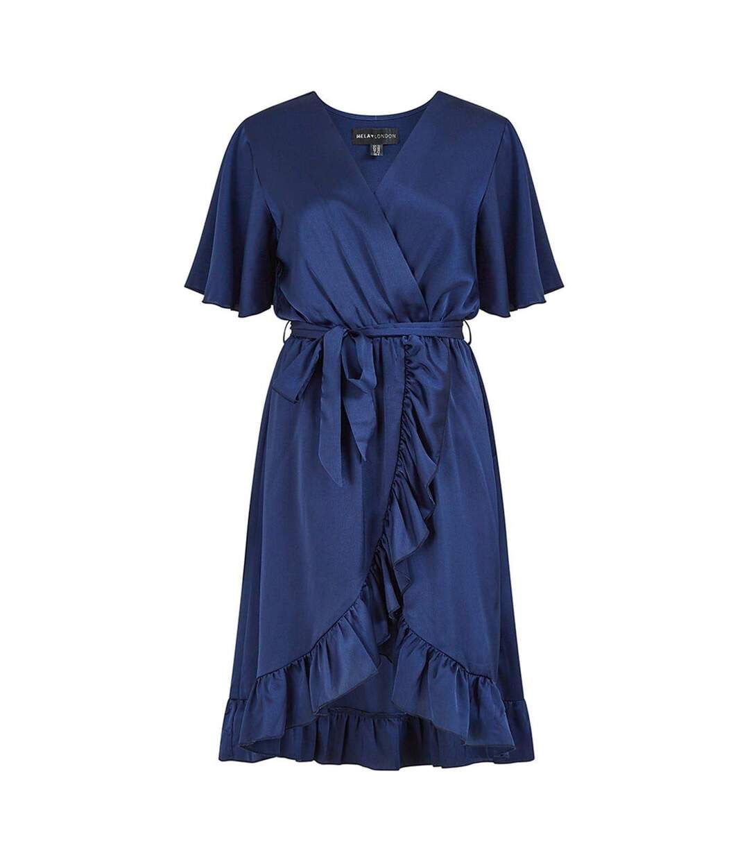 Womens/ladies V Neck Flutter Wrap Dress Navy Mela London-2