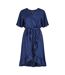 Womens/ladies V Neck Flutter Wrap Dress Navy Mela London-2