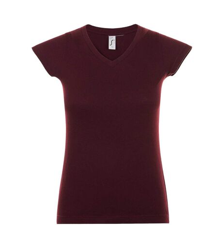 SOLs Womens/Ladies Moon V Neck Short Sleeve T-Shirt (Oxblood)