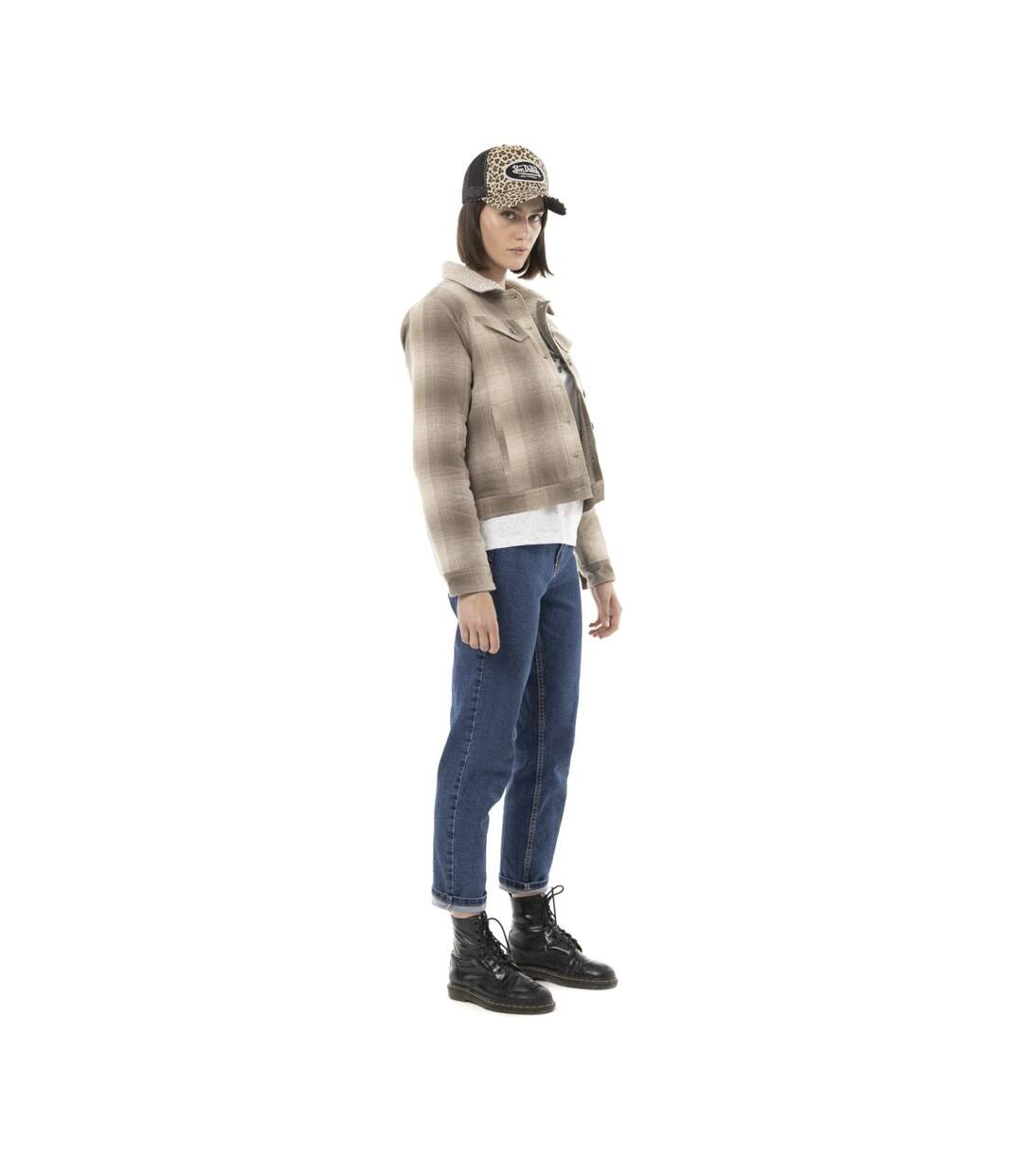 Veste femme à carreaux doublée sherpa avec patchs Vondutch-3