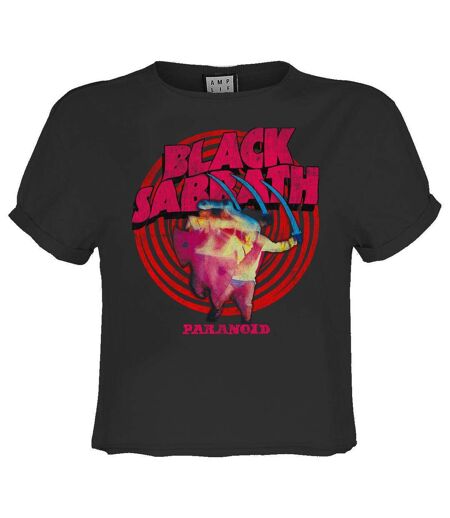Womens/ladies Paranoid Black Sabbath Crop T-shirt Charcoal Amplified