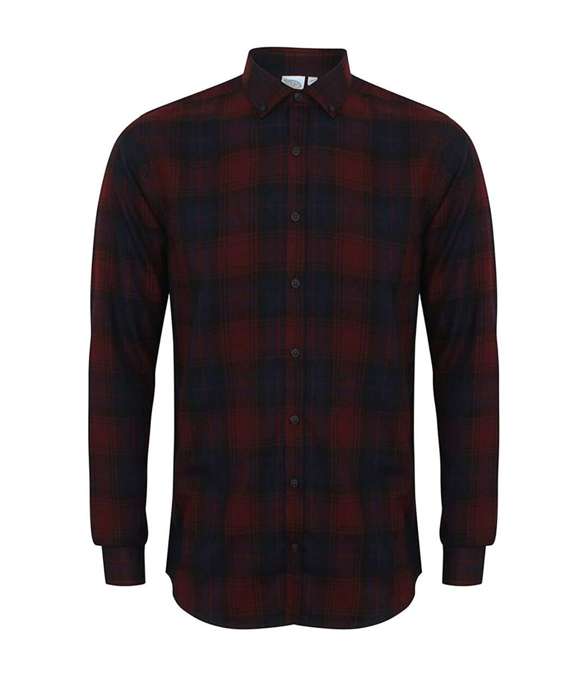 Skinni Fit Mens Brushed Check Casual Long Sleeve Shirt (Burgundy Check)