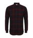 Skinni Fit Mens Brushed Check Casual Long Sleeve Shirt (Burgundy Check) - UTRW5497