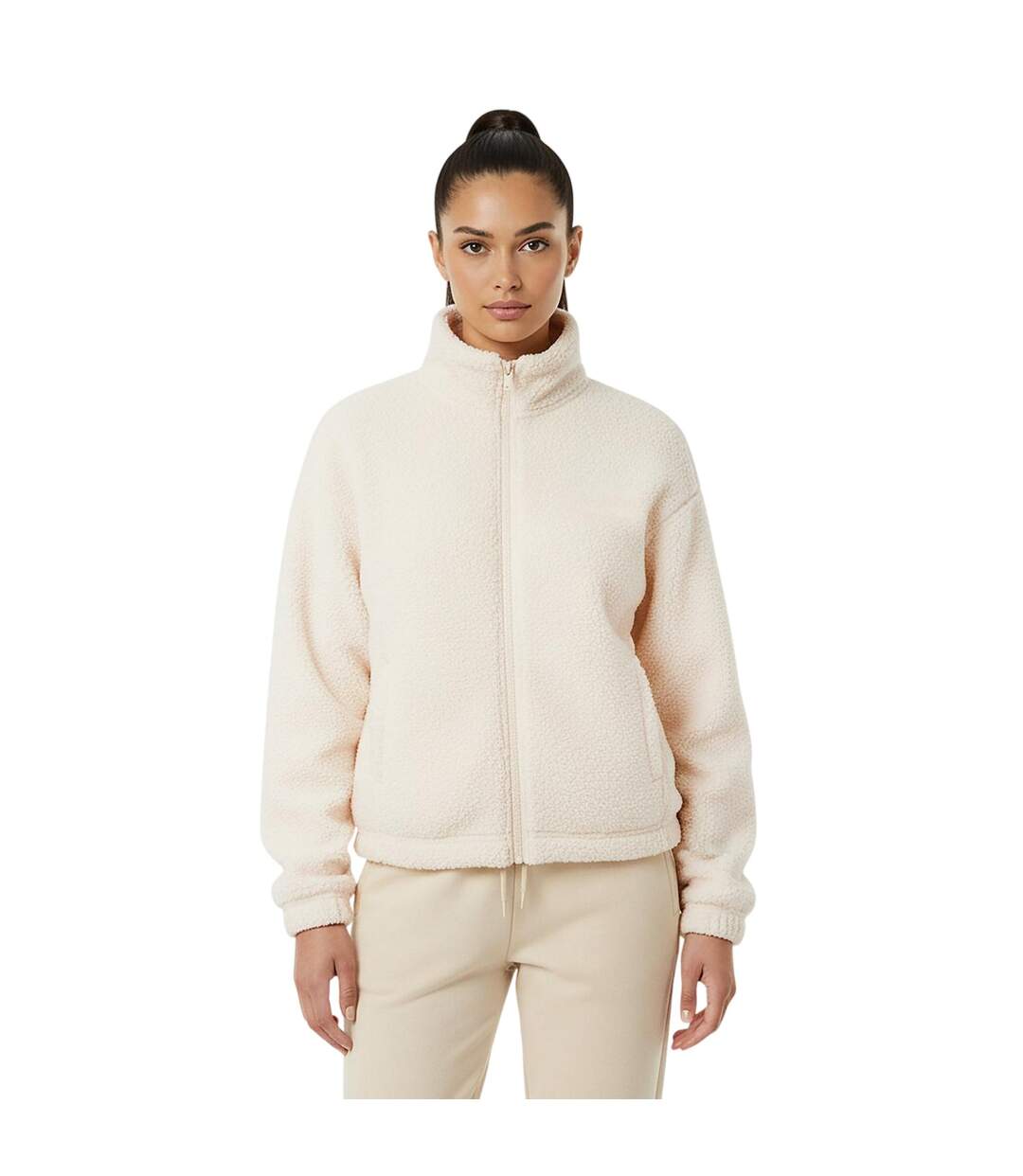 Womens/ladies Plain Full Zip Relaxed Fit Jacket Cream USA Pro-4