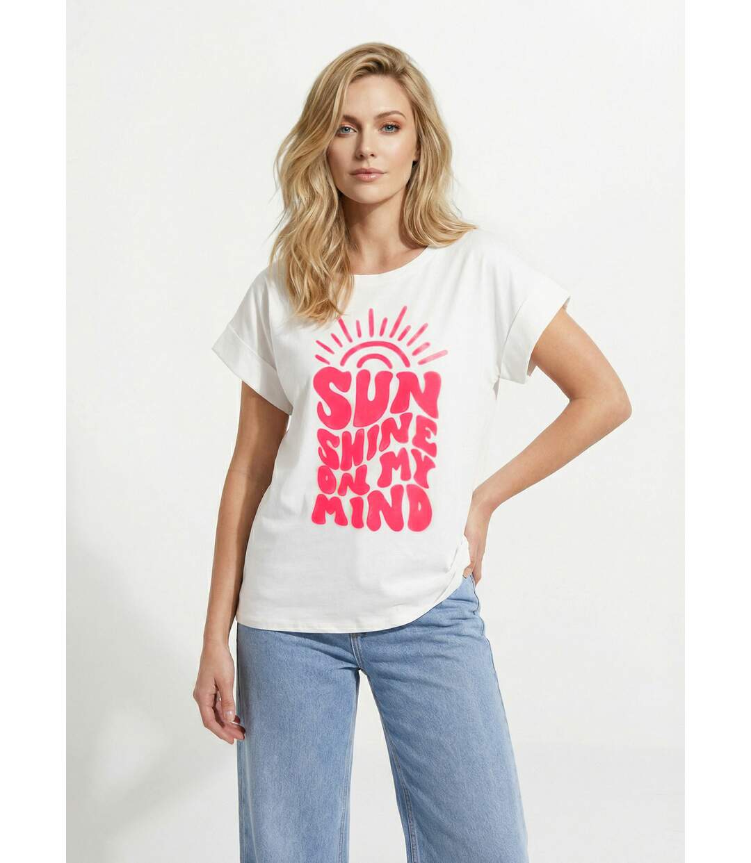T-shirt col rond motif fluo Sunshine-1