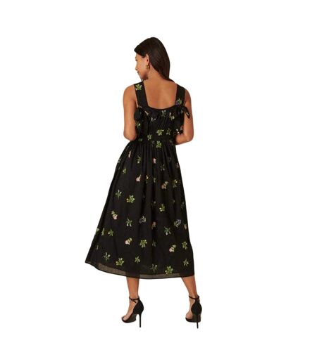 Robe Midi Smockée À Broderie Florale Femme Noir Nobody´s Child