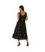 Robe Midi Smockée À Broderie Florale Femme Noir Nobody´s Child-2