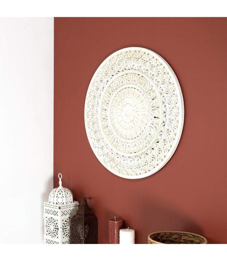 Décoration Murale Ethnique 60cm Blanc & Or