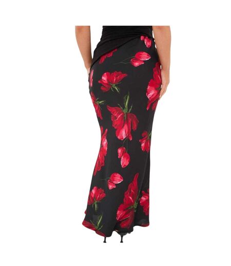 Womens/ladies Satin Maxi Skirt Black Red I Saw It First