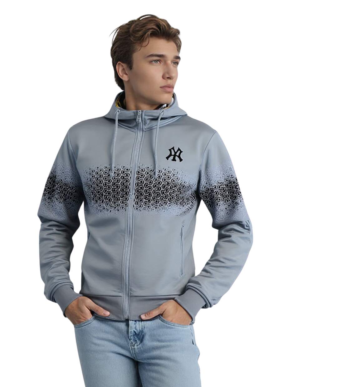 Gilet Sweat à  Capuche Ajusté Homme Gris avec Imprimé-1
